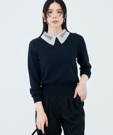 NOLLEY'S(ノーリーズ) 《手洗い可能》襟レース取りはずしプルオーバー