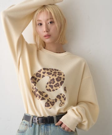 CIAOPANIC TYPY(チャオパニックティピー) 【UNISEX】ニュアンス柄プリント2WAYワッフルロンTEE