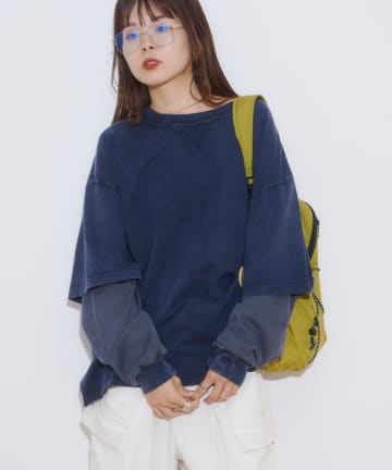 CIAOPANIC TYPY(チャオパニックティピー) アシッドウォッシュ加工フェイクレイヤードワッフルロンTEE