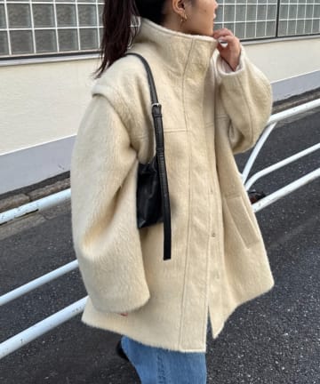 OUTLET(アウトレット) 【CIAOPANIC TYPY】シャギー袖取り外しスタンドハーフコート