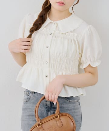 NICE CLAUP / OLIVE des OLIVE OUTLET(ナイスクラップ  / オリーブ デ オリーブ アウトレット) 【continuer】シャーリングペプラムブラウス