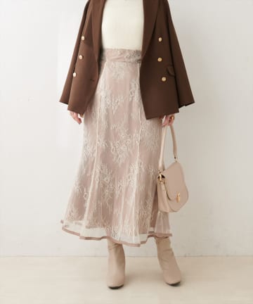 natural couture(ナチュラルクチュール) 長さ変えられるサテンパイピングレーススカート
