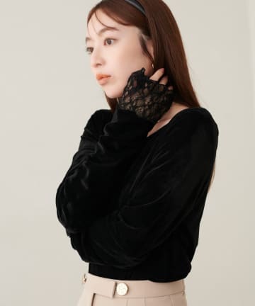 natural couture(ナチュラルクチュール) シアーベロア×レースリバーシブルTOPS