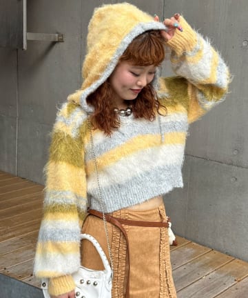 CIAOPANIC(チャオパニック) マルチボーダーシャギーニットフーディー