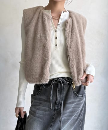 DOUDOU(ドゥドゥ) フェイクファードッキングベスト