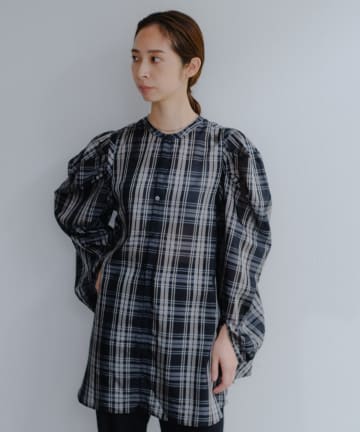 OUTLET(アウトレット) 【Pasterip】Check power shoulder blouse