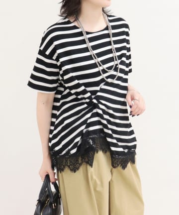 FREDY & GLOSTER(フレディ アンド グロスター) ボーダーアシメツイストプルオーバーTシャツ