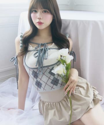 Belle Charme(ベルシャルム) Argyle Ribbon Knit Tank