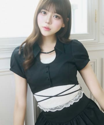 Belle Charme(ベルシャルム) Lace Hem Puff Tops