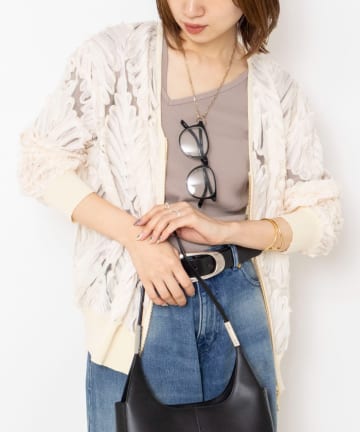 NOLLEY'S(ノーリーズ) 《手洗い可能》チュール刺繍ZIPカーディガン