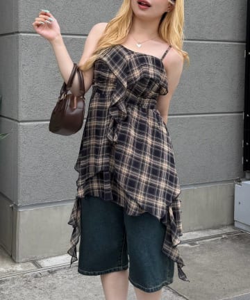 NICE CLAUP / OLIVE des OLIVE OUTLET(ナイスクラップ  / オリーブ デ オリーブ アウトレット) 【continuer】ラッフルフリルキャミチュニック