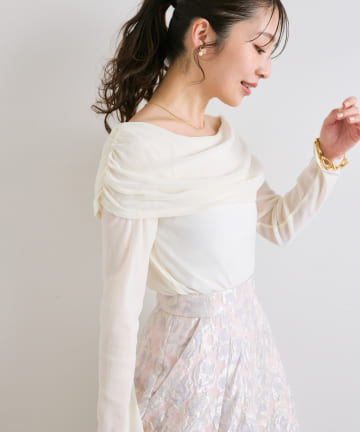 OUTLET(アウトレット) 【La boutique BonBon】フロッキーチュールオフショルカットソー