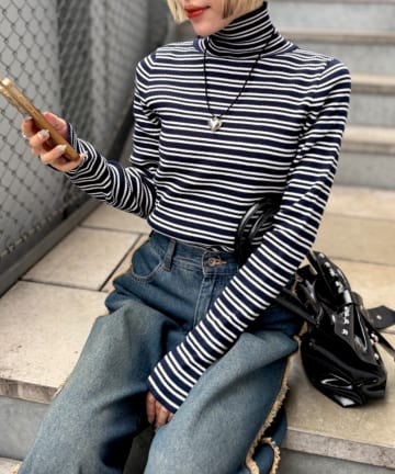 OUTLET(アウトレット) 【w closet】ボーダータートルニット