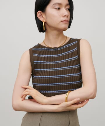 LARUTA(ラルータ) ボーダーリブノースリニット