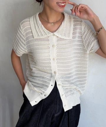 Chez toi(シェトワ) メッシュポロニットカーディガン