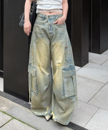 RAY CASSIN(レイカズン) 【XS・Sサイズ展開】カーゴバレルルーズデニムパンツ