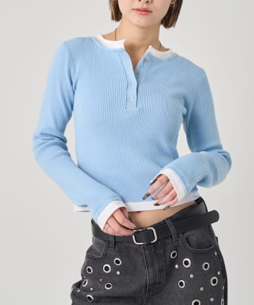 OUTLET(アウトレット) 【WHO'S WHO gallery】レイヤードヘンリーニットトップス