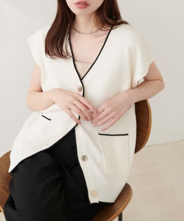natural couture(ナチュラルクチュール) 配色ノースリニットカーディガン