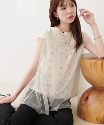 natural couture(ナチュラルクチュール) チュール重ねノースリTOPS