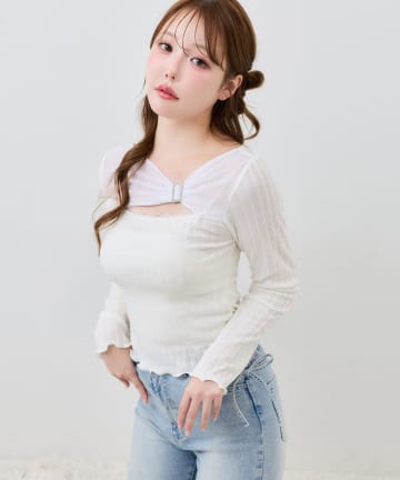 one after another NICE CLAUP(ワンアフターアナザー ナイスクラップ) バックル付きテレコトップス