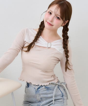 one after another NICE CLAUP(ワンアフターアナザー ナイスクラップ) バックル付きテレコトップス