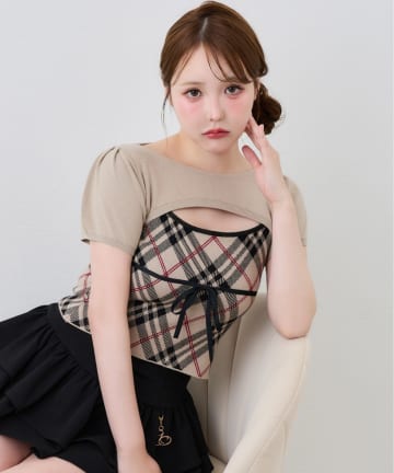 one after another NICE CLAUP(ワンアフターアナザー ナイスクラップ) ボレロsetチェックキャミニット