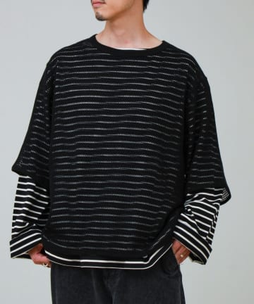 FREDY & GLOSTER(フレディ アンド グロスター) 3/4スリーブメッシュTシャツ シアーT 7分袖 オーバーサイズ