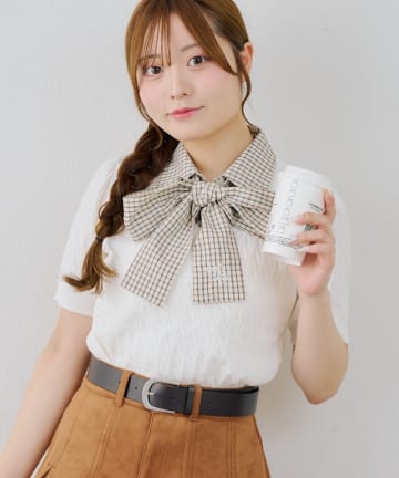 NICE CLAUP / OLIVE des OLIVE OUTLET(ナイスクラップ  / オリーブ デ オリーブ アウトレット) 【continuer】リボンタイケーブル半袖ニット