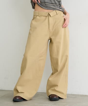 RAY CASSIN(レイカズン) 【S・M サイズ展開】ダメージ折り返しワイドデニムパンツ
