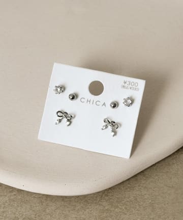 3COINS(スリーコインズ) リボンキラキラピアス6個セット