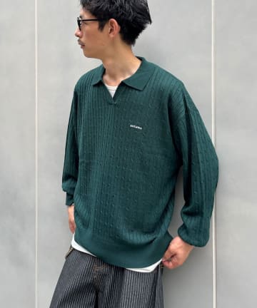 CIAOPANIC(チャオパニック) スキッパーケーブルニットポロシャツ