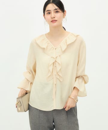 NOLLEY'S(ノーリーズ) 《接触冷感》ウォッシャブルギャザーフリルブラウス
