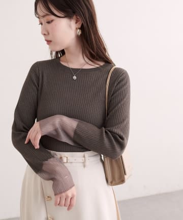 natural couture(ナチュラルクチュール) 袖口シアーリブニット