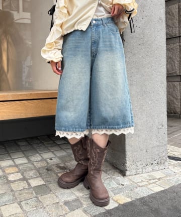 w closet(ダブルクローゼット) レースデニムハーフパンツ
