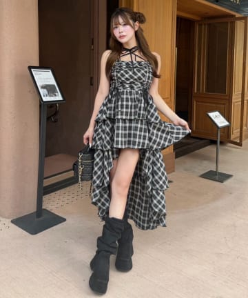 one after another NICE CLAUP(ワンアフターアナザー ナイスクラップ) アシメティアードロングキャミワンピース