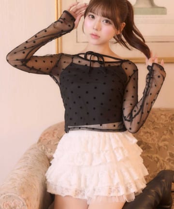 Belle CharmeベルシャルムJewel Peplum Tops ブラック 今すぐお届け