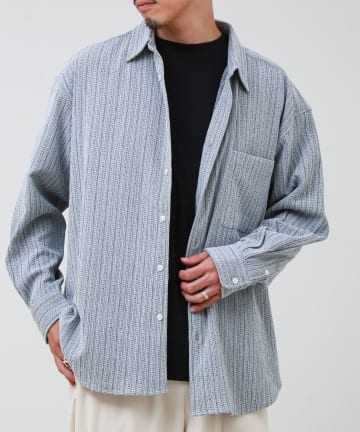 FREDY & GLOSTER(フレディ アンド グロスター) Stripe crepe ストライプ楊柳 ロングスリーブオーバーサイズシャツ