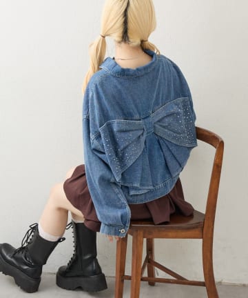 NICE CLAUP / OLIVE des OLIVE OUTLET(ナイスクラップ  / オリーブ デ オリーブ アウトレット) 【continuer】後ろビッグリボンデニムジャケット