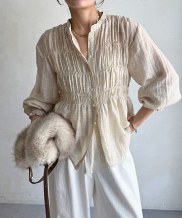 DOUDOU(ドゥドゥ) チェックシャーリングシャツ