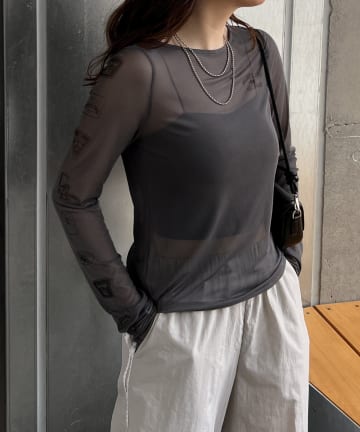 NICE CLAUP / OLIVE des OLIVE OUTLET(ナイスクラップ  / オリーブ デ オリーブ アウトレット) 【ＮＵＮＩＦＥ】袖モチーフシアーインナー