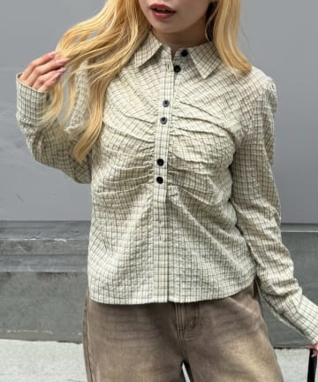 NICE CLAUP / OLIVE des OLIVE OUTLET(ナイスクラップ  / オリーブ デ オリーブ アウトレット) 【ANOTHER BRANCH】チェックギャザーブラウス