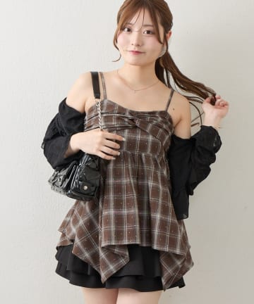 NICE CLAUP / OLIVE des OLIVE OUTLET(ナイスクラップ  / オリーブ デ オリーブ アウトレット) 【continuer】キラキラチェックキャミチュニック