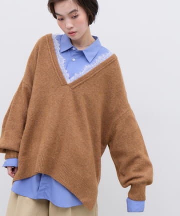 CIAOPANIC TYPY(チャオパニックティピー) 深Vレースドッキングオーバーニット