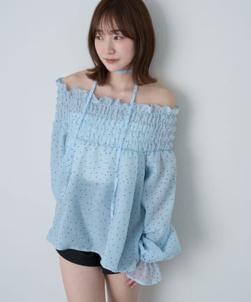 OUTLET(アウトレット) 【mline】ドットオフショル チョーカーブラウス