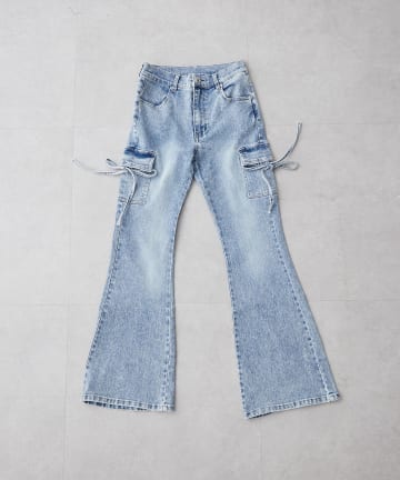 NICE CLAUP / OLIVE des OLIVE OUTLET(ナイスクラップ  / オリーブ デ オリーブ アウトレット) 【continuer】リボンカーゴデニムフレアパンツ