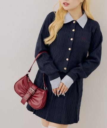 NICE CLAUP / OLIVE des OLIVE OUTLET(ナイスクラップ  / オリーブ デ オリーブ アウトレット) 【continuer】ケーブルカーディガン&ミニスカートセットアップ