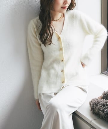 La boutique BonBon(ラブティックボンボン) ウールファーペプラムカーディガン