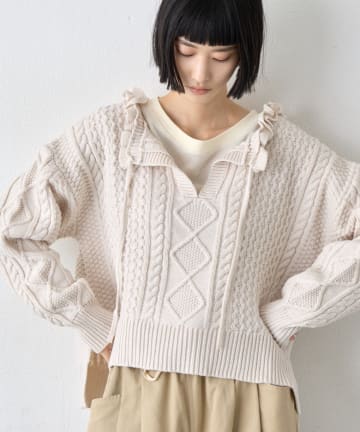 CIAOPANIC TYPY(チャオパニックティピー) ∴衿フリルスキッパーケーブルニット