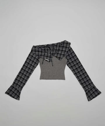 Belle Charme(ベルシャルム) Check Docking Knit Tops