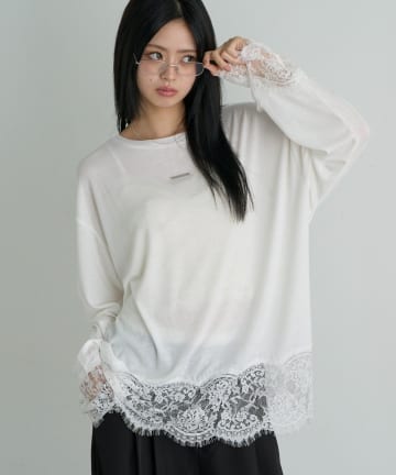 RAY CASSIN(レイカズン) レース切替ルーズTシャツ / ロンT